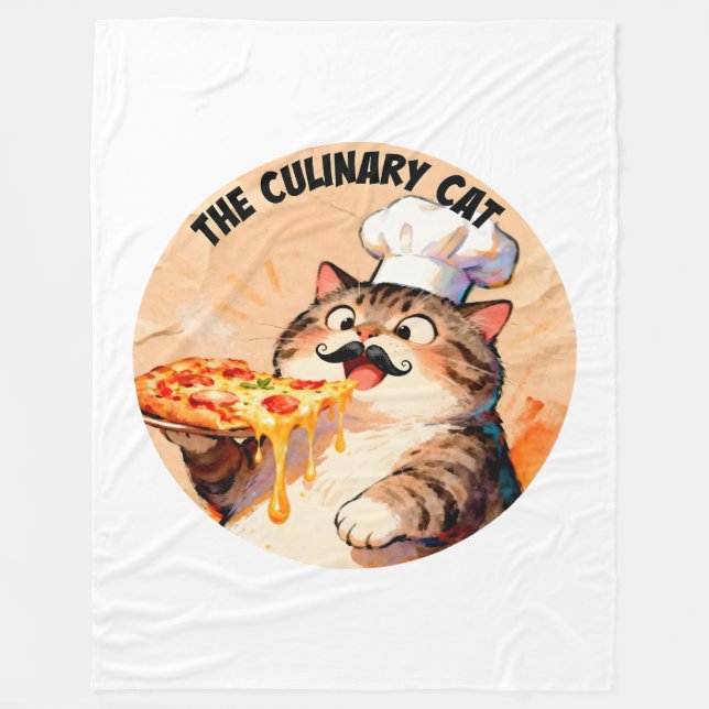 Den kulinariska katten med pizzakatchef som håller fleecefilt (Framsidan)