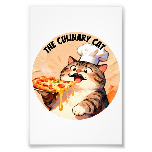 Den kulinariska katten med pizzakatchef som håller fototryck (Framsidan)