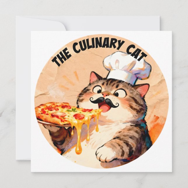 Den kulinariska katten med pizzakatchef som håller inbjudningar (Framsida)