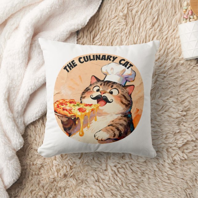 Den kulinariska katten med pizzakatchef som håller kudde (Filt)