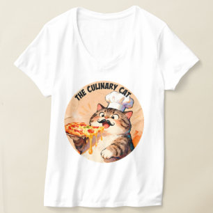 Den kulinariska katten med pizzakatchef som håller t shirt