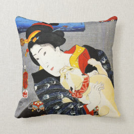 Den Kuniyoshi kvinnan med en katt kudder Kudde