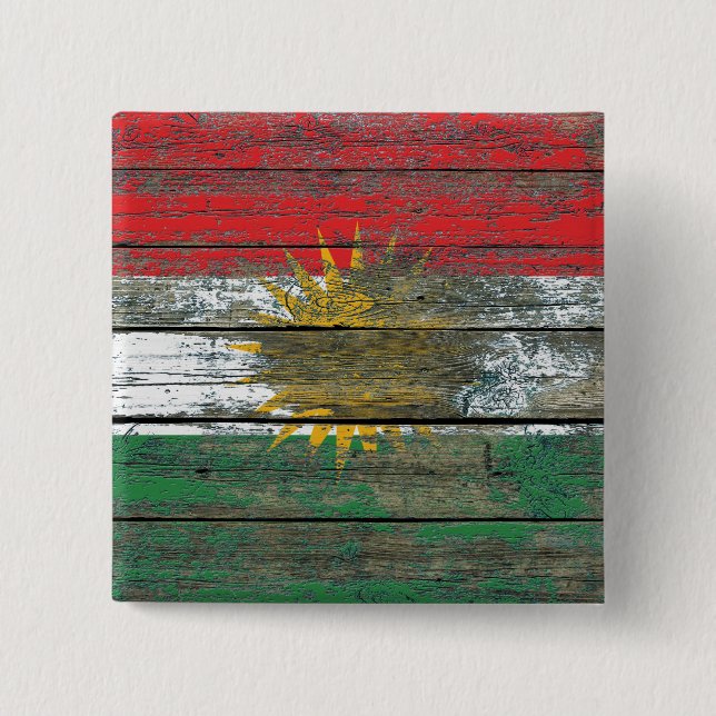 Den Kurdish flagga på grovt trä stiger ombord Knapp (Framsida)