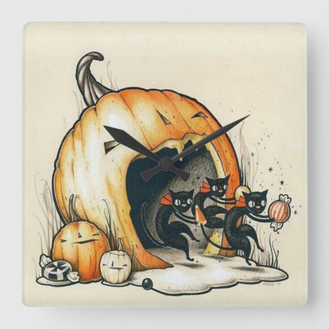 Den kusliga pumpaHalloween väggen tar tid på Fyrkantig Klocka (Framsida)