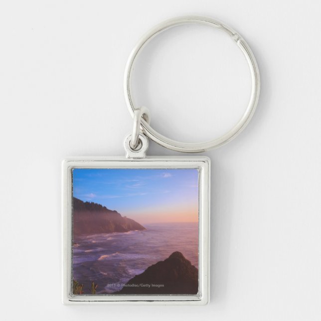 Den kust- klippan beskådar i Oregon på Fyrkantig Silverfärgad Nyckelring (Framsidan)