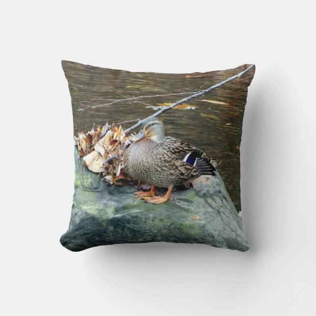 (Den kvinnliga) gräsandankan på Mossy sten kudder Kudde (Framsida)