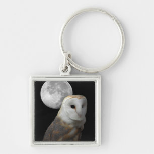 Den ladugårdugglan och månen kvadrerar Keychain Fyrkantig Silverfärgad Nyckelring