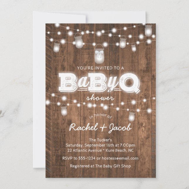 Den lantliga BaByQ Masonburken tänder baby shower Inbjudningar (Framsida)