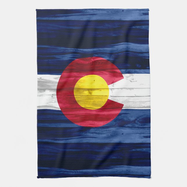Den lantliga wood Colorado flagga räcker handduken Kökshandduk (Vertikal)
