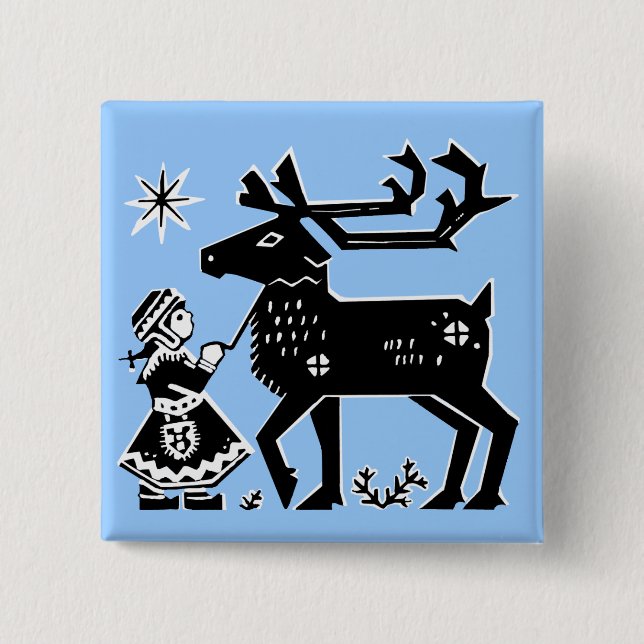 Den Lapland flickan rymmer renemblem Knapp (Framsida)