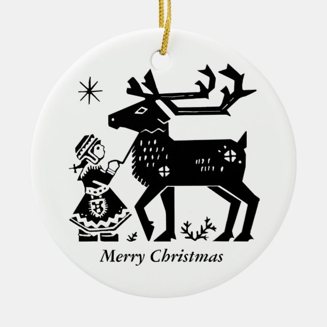 Den Lapland flickan rymmer renjuldekoration Julgransprydnad Keramik (Framsidan)