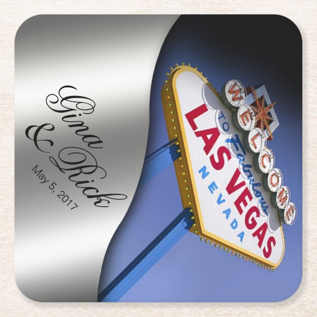 Den Las Vegas välkomnandet undertecknar | silver Underlägg Papper Kvadrat (Framsidan)