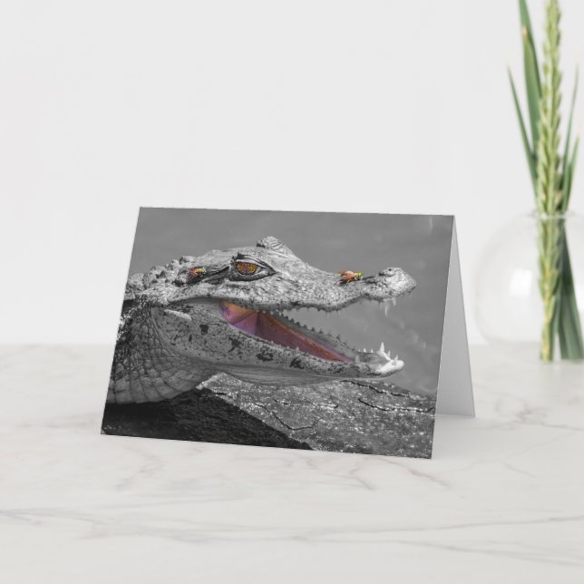 Den leende krokodilen och flugorna kort (Framsida)