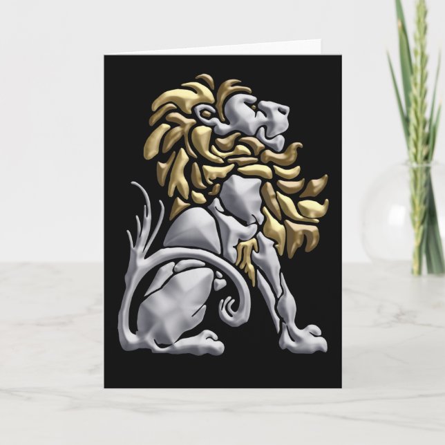 Den lejona art déco noterar kortet - silver & guld kort (Framsida)