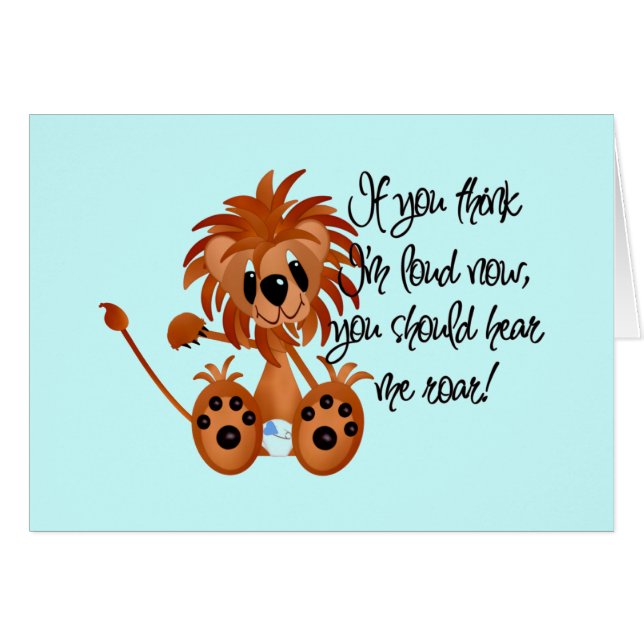 Den lejona babyen hör mig vråla Tshirts och gåvor Hälsningskort (Framsidan Horizontal)
