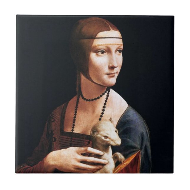 Den Leonardo Da Vinci damen med en Ermine belägger Kakelplatta (Framsidan)