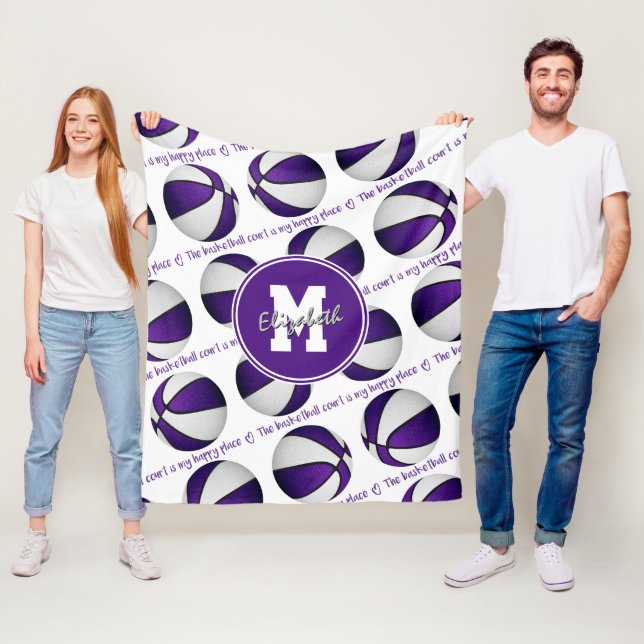 Den lila vita basketbollen är min lycklig ställe fleecefilt (På plats)