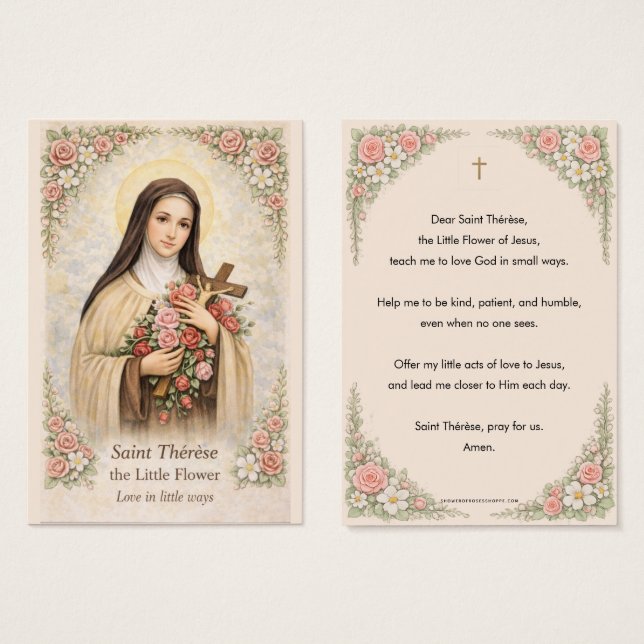 Den lilla blomman Sankt Thereses barns bön Visitkort (Framsida & baksida)