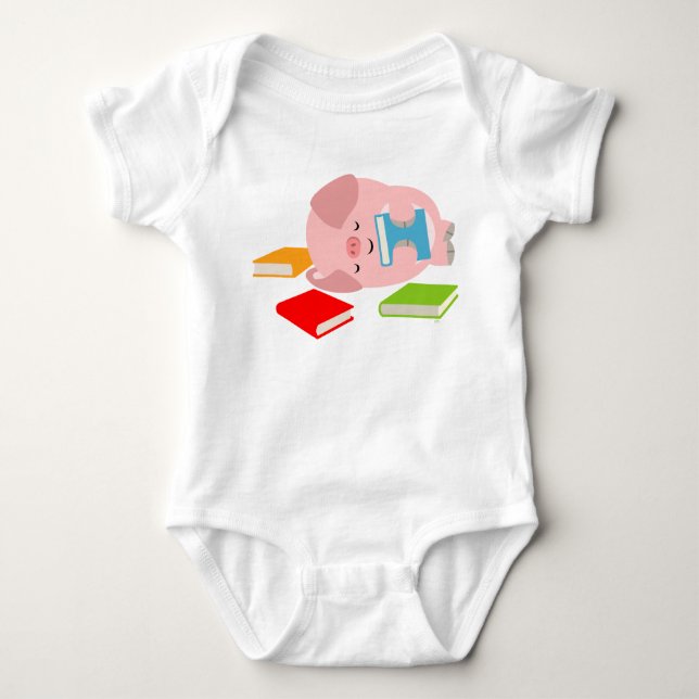 Den lilla Bok-Älskare (Tecknad Gris) Baby-kostym T-shirt (Framsida)