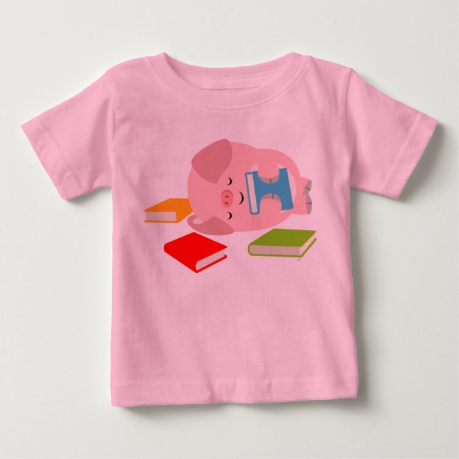 Den lilla Bok-Älskare (Tecknad Gris) Baby T-Shirt (Framsida)