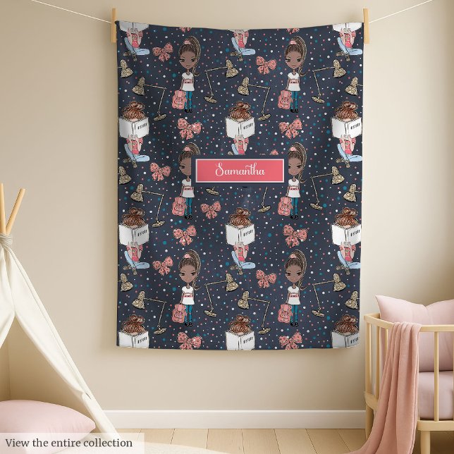 Den lilla flickan back to school filt i Cute Black (Cute black skin little girl back to school blanket)