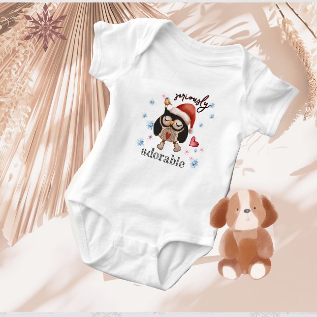 Den lilla flickan Cute God uggla T Shirt (Cute Christmas owl little girl T-Shirt Baby Bodysuit)