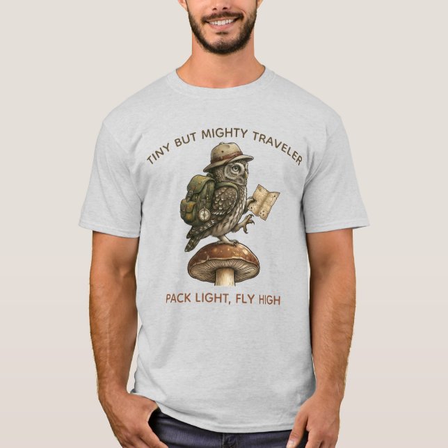 "Den lilla globetrottern" - Pygmy Uggle Explorer T Shirt (Framsida)
