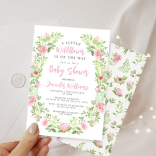 Den lilla grönten av Cute-rosa-blomman, flicka-dus Inbjudningar