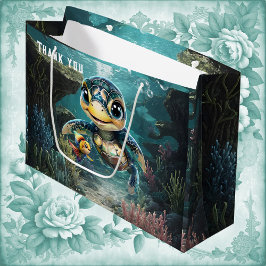 Den lilla havssköldpaddan som utforskar med sin vä