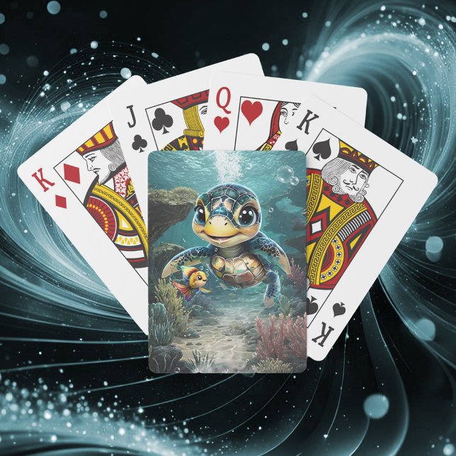 Den lilla havssköldpaddan som utforskar med sin vä casinokort (Skapare uppladdad)