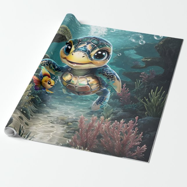 Den lilla havssköldpaddan som utforskar med sin vä presentpapper (Utrullad)