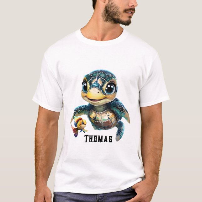 Den lilla havssköldpaddan som utforskar med sin vä t shirt (Framsida)
