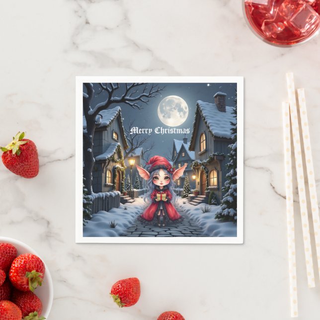 Den lilla julbudbäraren.  pappersservett (Insitu)