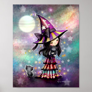 Den lilla katten Lover Cute Witch med två katter Poster