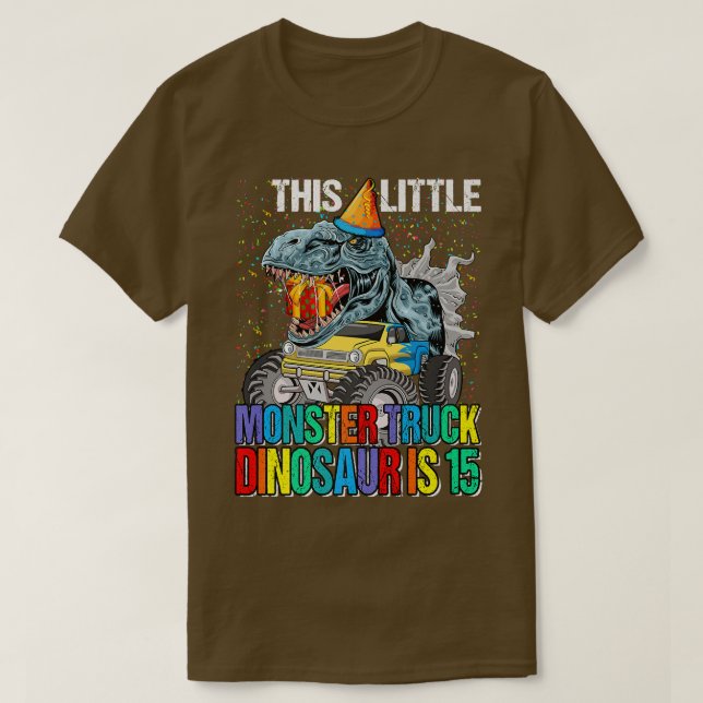 Den lilla monstern Lastbil Dinosaur är 15:e födels T Shirt (Design framsida)