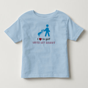 Den lilla pojken golfer som drar en blå vagn tee shirt