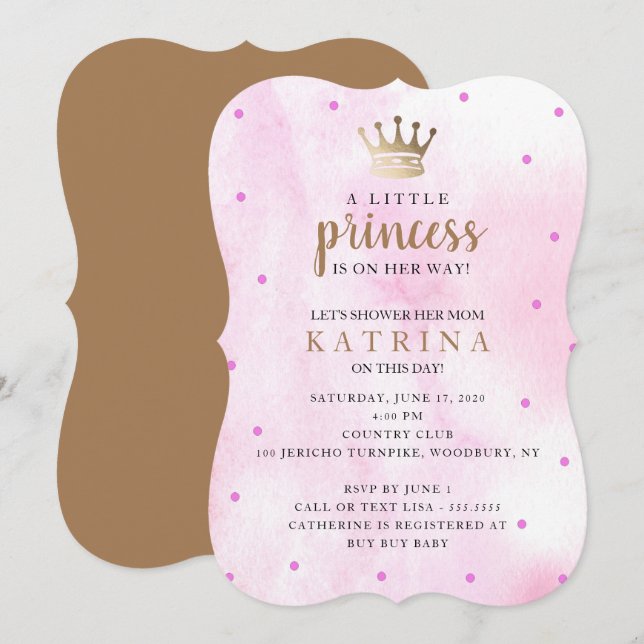 Den lilla prinsessan är på väg! Rosa Baby Shower Inbjudningar (Fram/baksida)