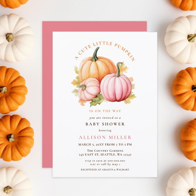Den lilla pumpen är på väg att falla Flickbabydusc Inbjudningar (little pumpkin is on the way fall Girl baby shower Invitation)