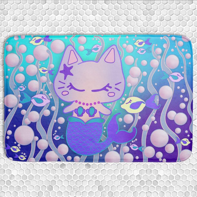 Den lilla purrmaid Kawaii Cat-Sjöjungfrun Bath Mat Badrumsmatta (Skapare uppladdad)