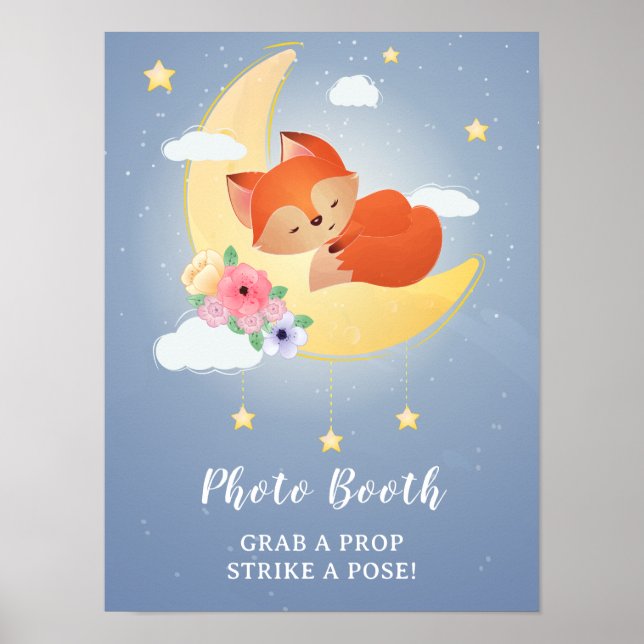 Den lilla räven på måne-babyduschfotoboden poster (Framsidan)