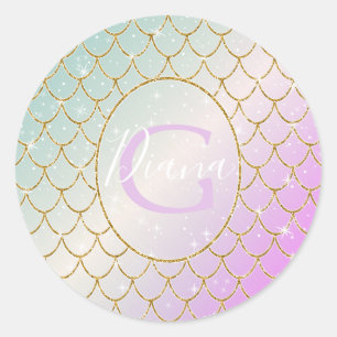 Den lilla Sjöjungfrun. Golden scales på en rosa, t Runt Klistermärke