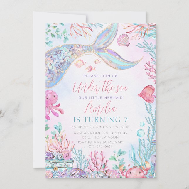 Den lilla Sjöjungfrun under havsdagen Inbjudningar (Framsida)