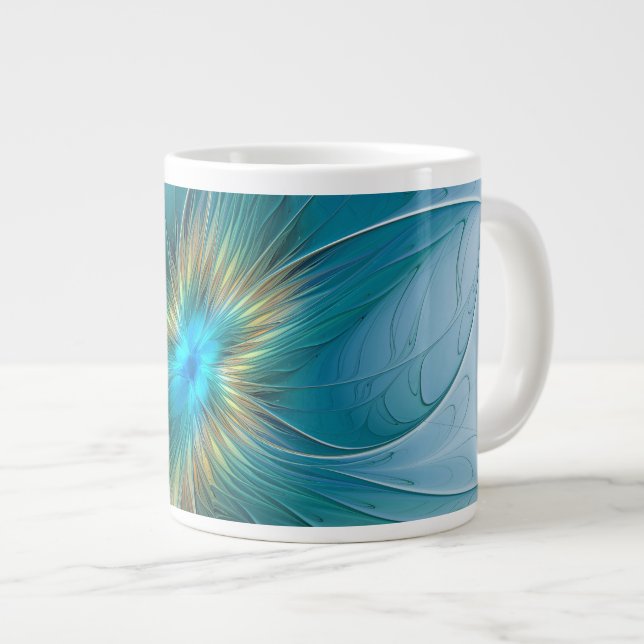Den lilla skönheten Modern Blå Guld Fraktal Blomma Jumbo Mugg (Framsida höger)