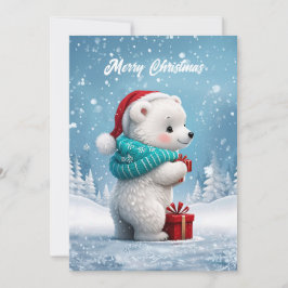 Den lilla söta baby björnen med julhatt julkort