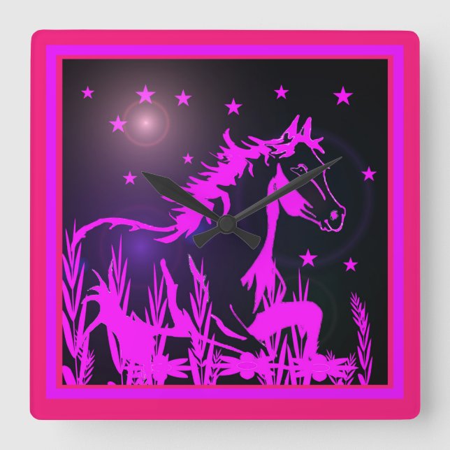 Den lilla söta ponny, rosa fyrkantig klocka (Framsida)