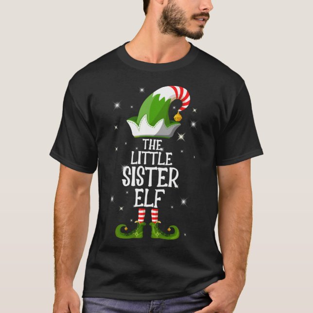 Den lilla syster Elf-familjen som matchar jul T Shirt (Framsida)