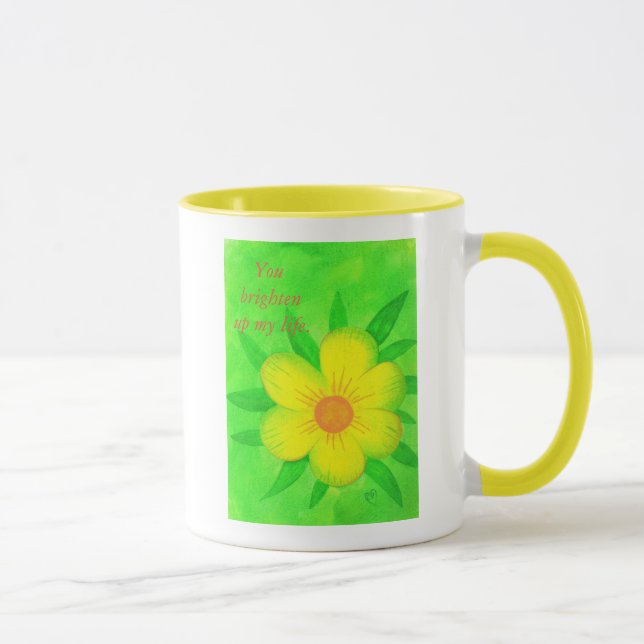 Den ljusa gulten blomma på grönten gör livet mugg  (Höger)