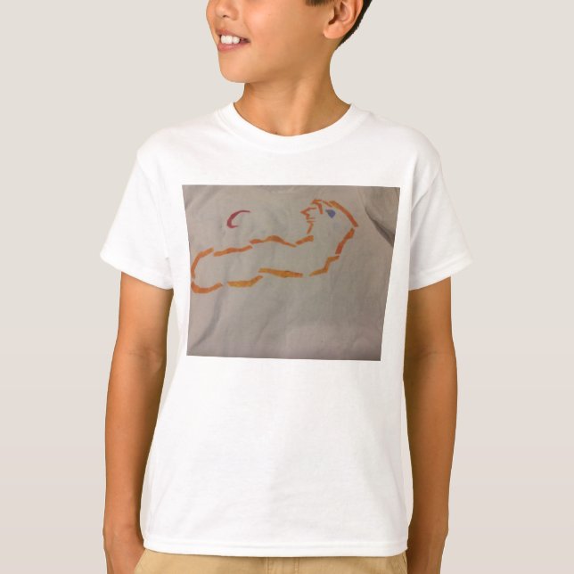 Den ljusa orange akrylen stencilerar över tee shirt (Framsida)