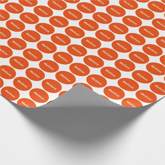 Den ljusa orangen pricker mönster på vit med namn presentpapper (Hörn)
