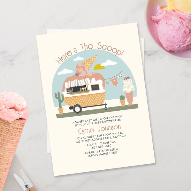 Den Ljusa rosa babyskaren för Scoop Ice Cream Camp Inbjudningar (Skapare uppladdad)